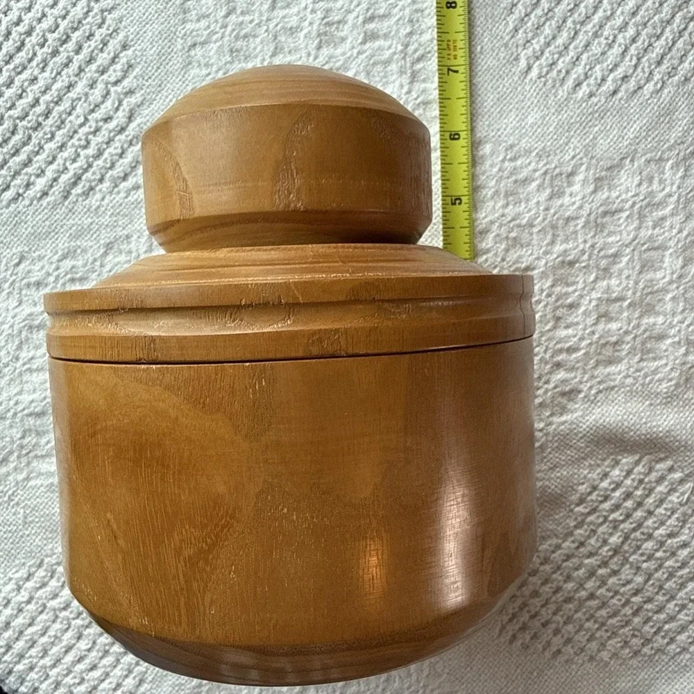 Vintage Hand Turned Wooden Bowl Trinket Box w/Lid Mid‎ Century 6.0 X 5.5